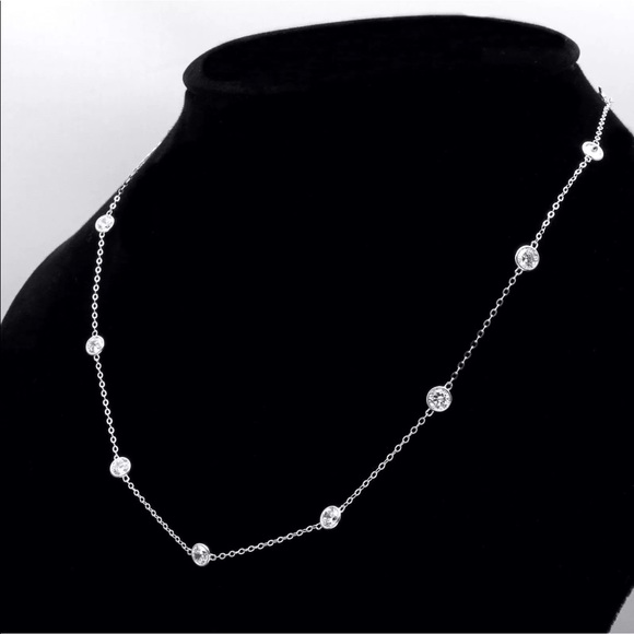 Sale* 4Ct Diamond 14K White Gold Bezel Necklace - Picture 2 of 4